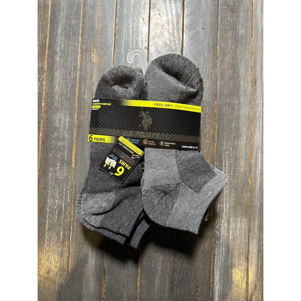 US Polo Assn Mens 6 Pair Low Cut Performance Socks Grey Cushion Comfort
